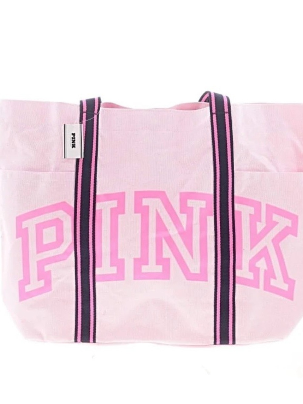PINK Victoria's Secret Light Pink Canvas Tote with Black-Trim Straps